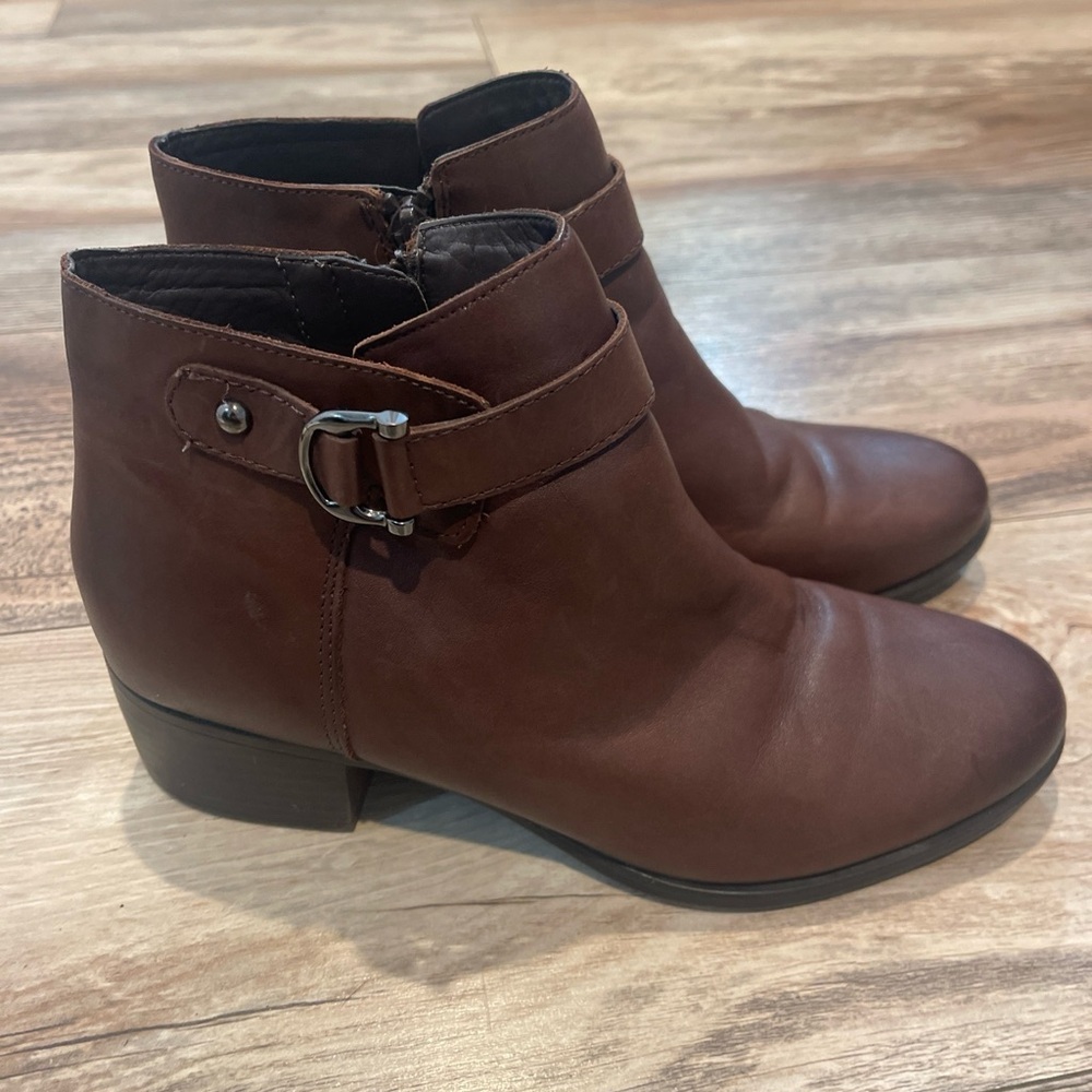 NATURALIZER Womens Brown Arch Support Dora Block Heel Leather Booties 8.5 W